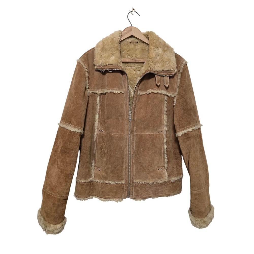 Wilson Leather Womens Vintage Suede Faux Shearling Lined Aviator Coat Size Large - Picture 11 of 12